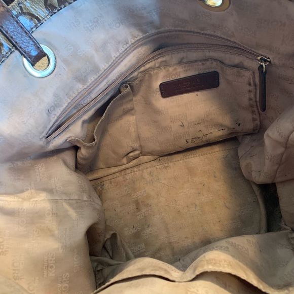 Brown vinyl Michael Kors tote bag some wear on handles, pen marks inside. - Picture 3 of 3